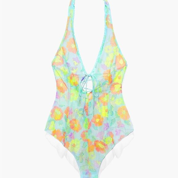 Savage X Fenty Free Spirit Floral Mesh Teddy Orange Size Medium - Picture 16 of 16